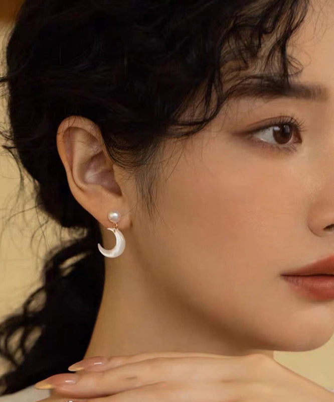 Beautiful White Moon Shape Pearl Drop Earrings - Omychic