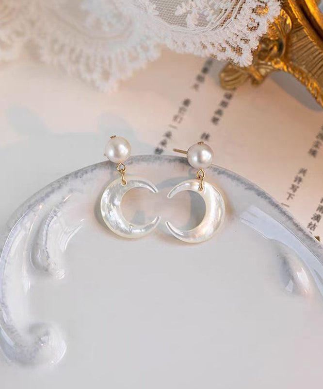 Beautiful White Moon Shape Pearl Drop Earrings - Omychic