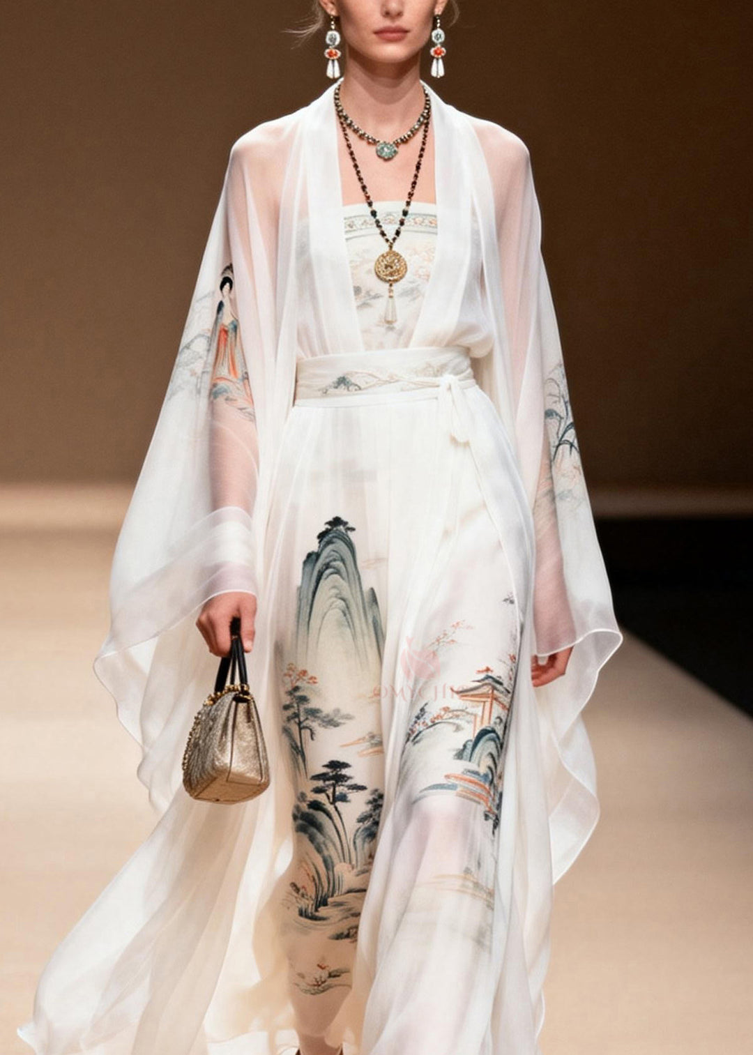 Beautiful White Print Chiffon Two Pieces Set Summer