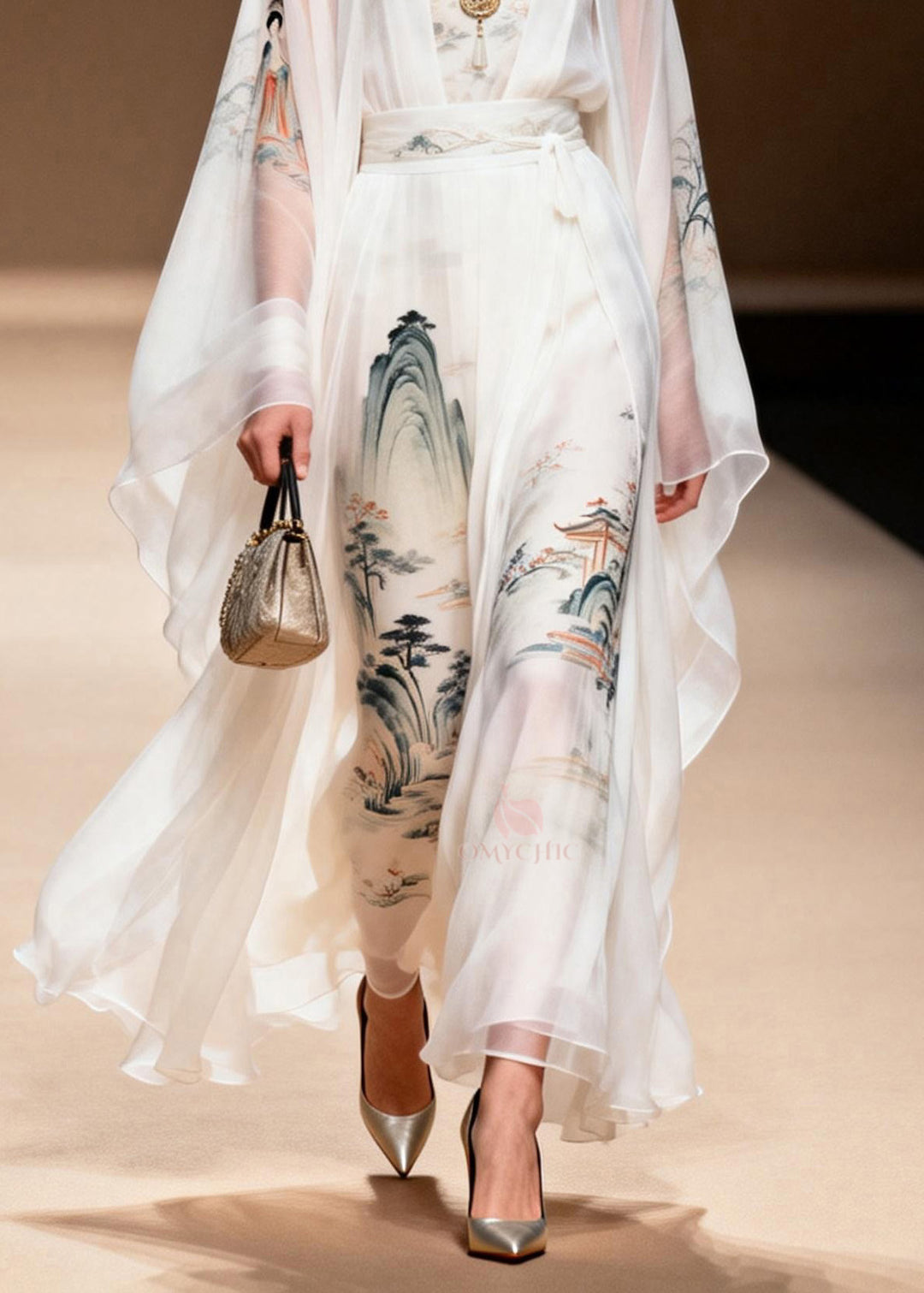 Beautiful White Print Chiffon Two Pieces Set Summer