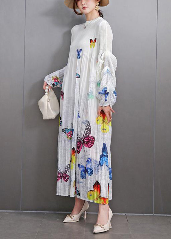 Beautiful White Print Wrinkled Long Dress