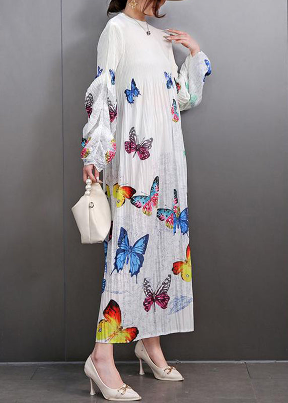 Beautiful White Print Wrinkled Long Dress