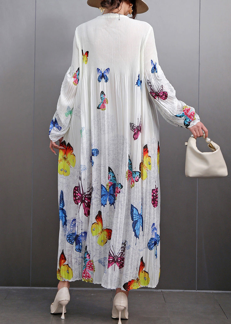 Beautiful White Print Wrinkled Long Dress