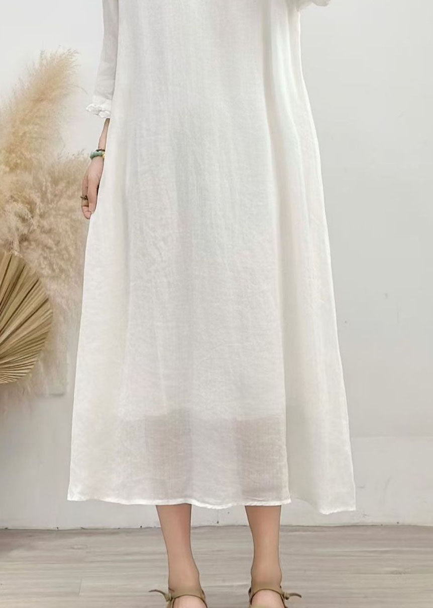 Beautiful White Ruffled Patchwork Linen Dresses Summer