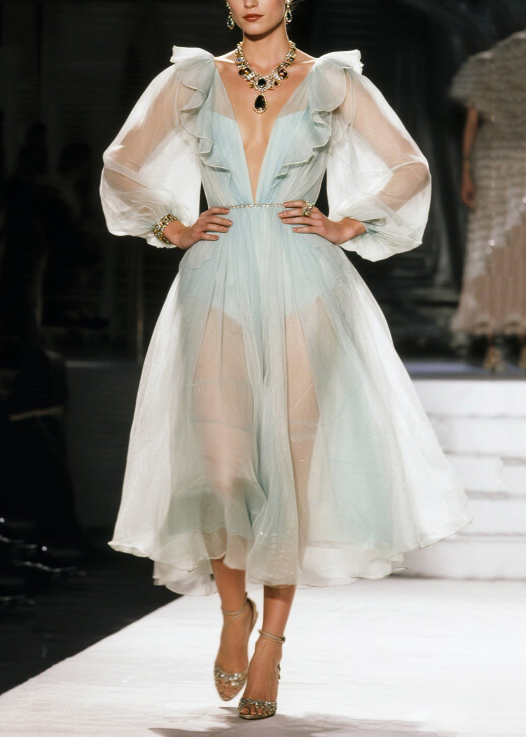 Beautiful White Ruffled Sheer Organza Holiday Dress Summer