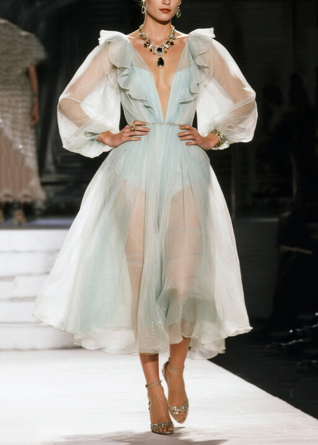 Beautiful White Ruffled Sheer Organza Holiday Dress Summer