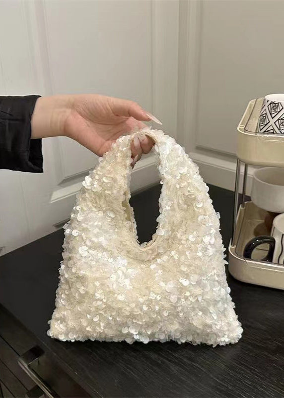 Beautiful White Sequins Womens Tote Handbag