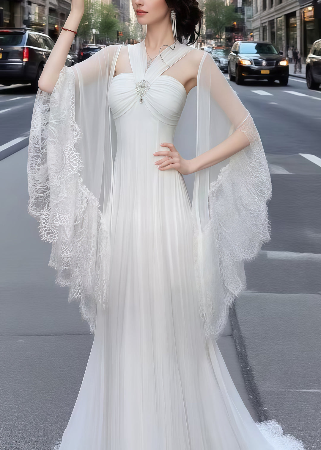 Beautiful White Silm Fit With Shawl Tulle Vestidos Dresses Summer