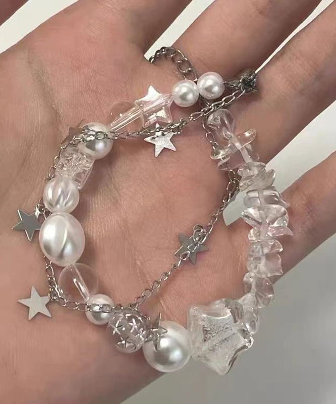 Beautiful White Stainless Steel Star Double-Layer Pearl Charm Bracelet
