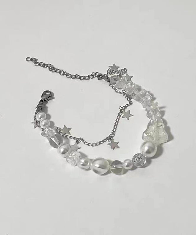 Beautiful White Stainless Steel Star Double-Layer Pearl Charm Bracelet