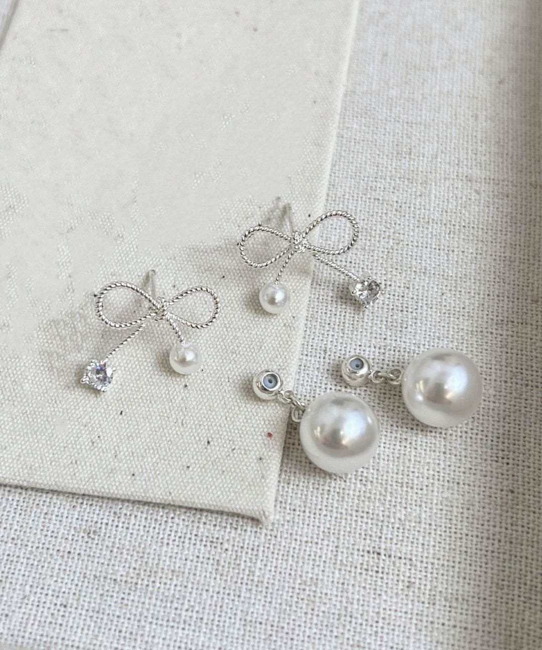 Beautiful White Sterling Silver Alloy Pearl Bow Drop Earrings