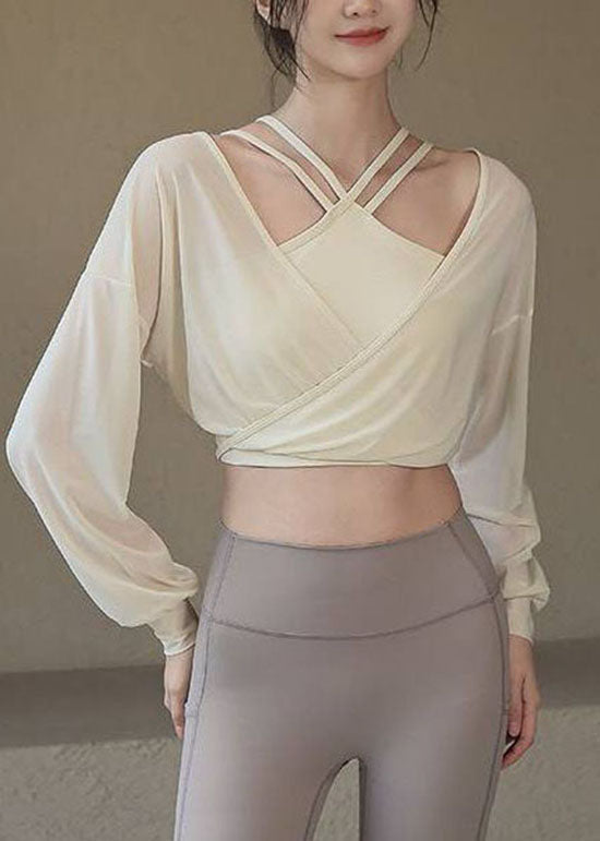 Beautiful White Thin Breathable Sports Yoga Top
