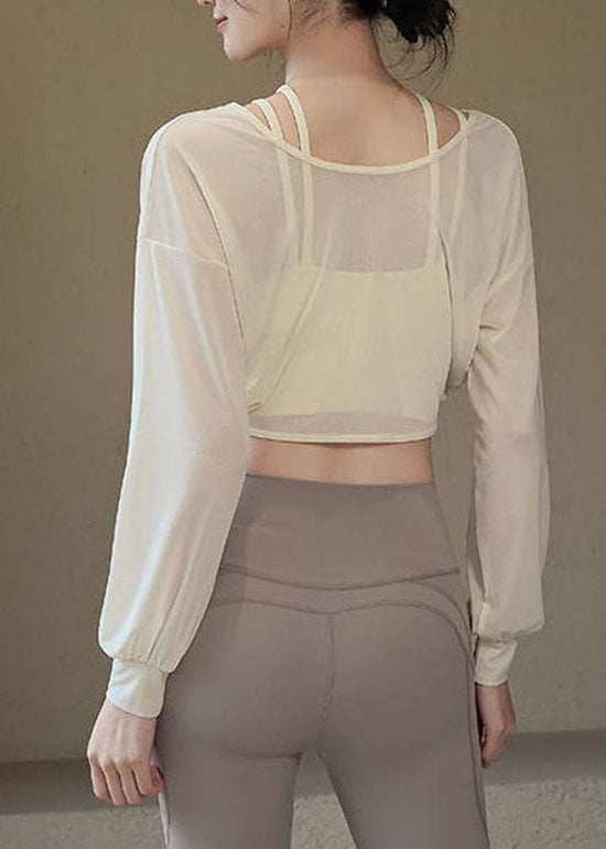 Beautiful White Thin Breathable Sports Yoga Top