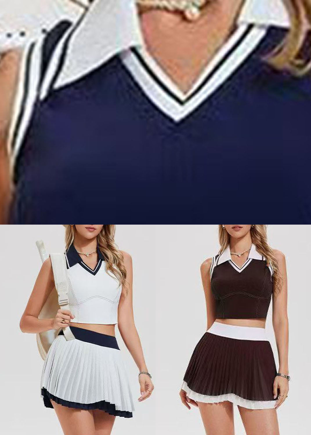 Beautiful White V Neck Tennis Sportswear Two-Piece Set Summer