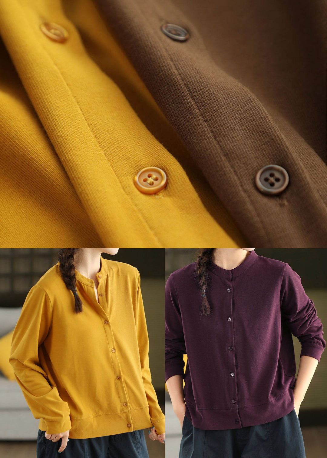 Beautiful Yellow Button Down Cotton Tops Fall