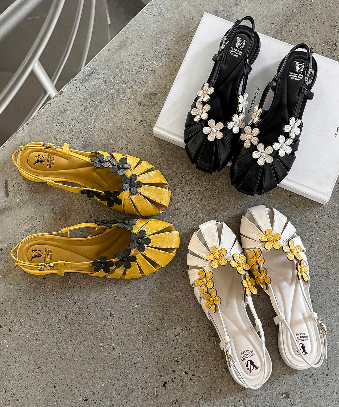 Beautiful Yellow Floral Splicing Walking Sandals Hollow Out