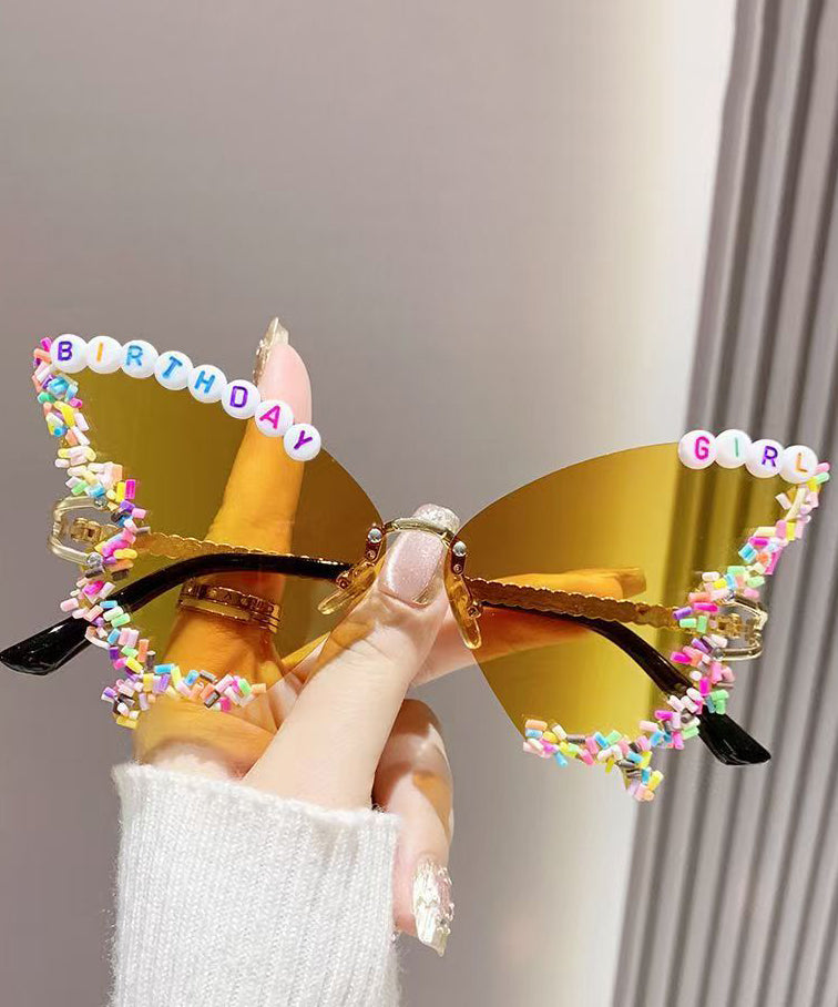 Beautiful Yellow Metal Butterfly Floral Sunglasses