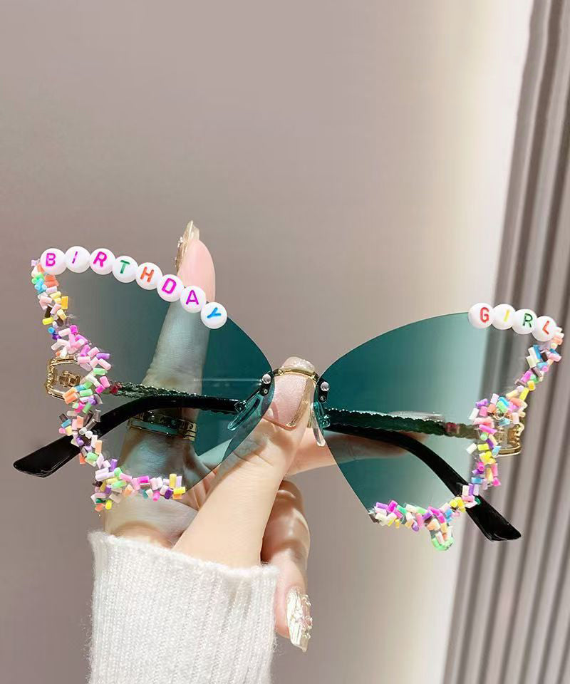 Beautiful Yellow Metal Butterfly Floral Sunglasses