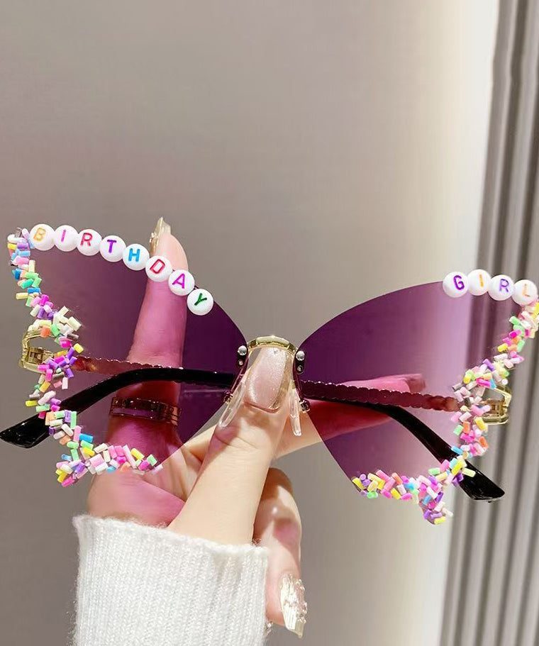 Beautiful Yellow Metal Butterfly Floral Sunglasses