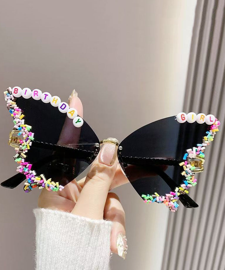 Beautiful Yellow Metal Butterfly Floral Sunglasses