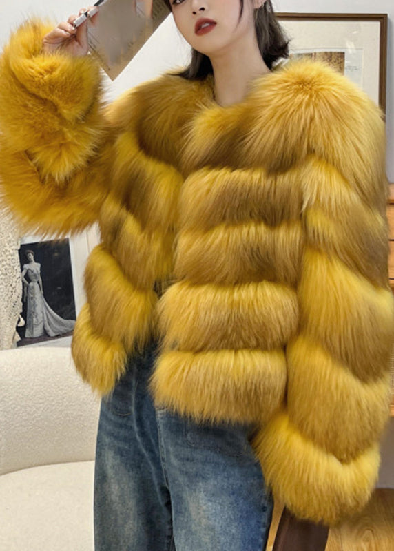 Beautiful Yellow Patchwork Leather And Fur Coats Winter