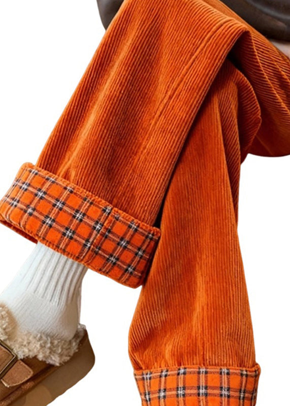 Beautiful Yellow Pockets Patchwork Corduroy Wide Leg Pants Fall