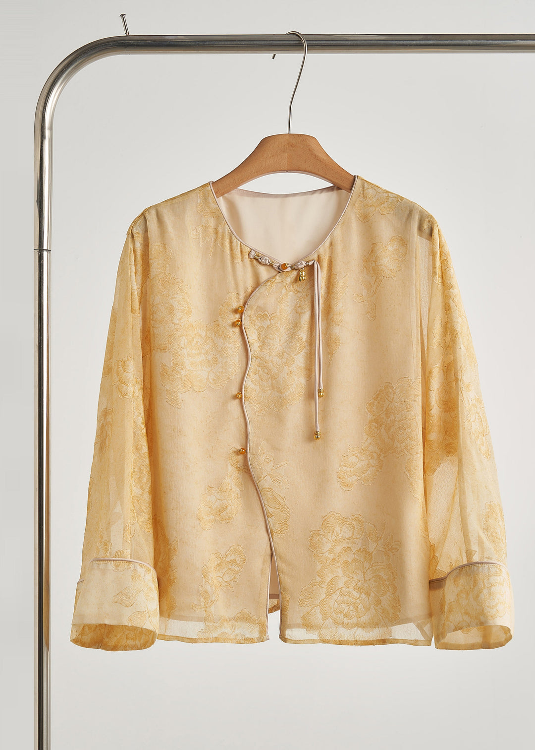 Beautiful Yellow Tasseled Print Silk Coats Fall