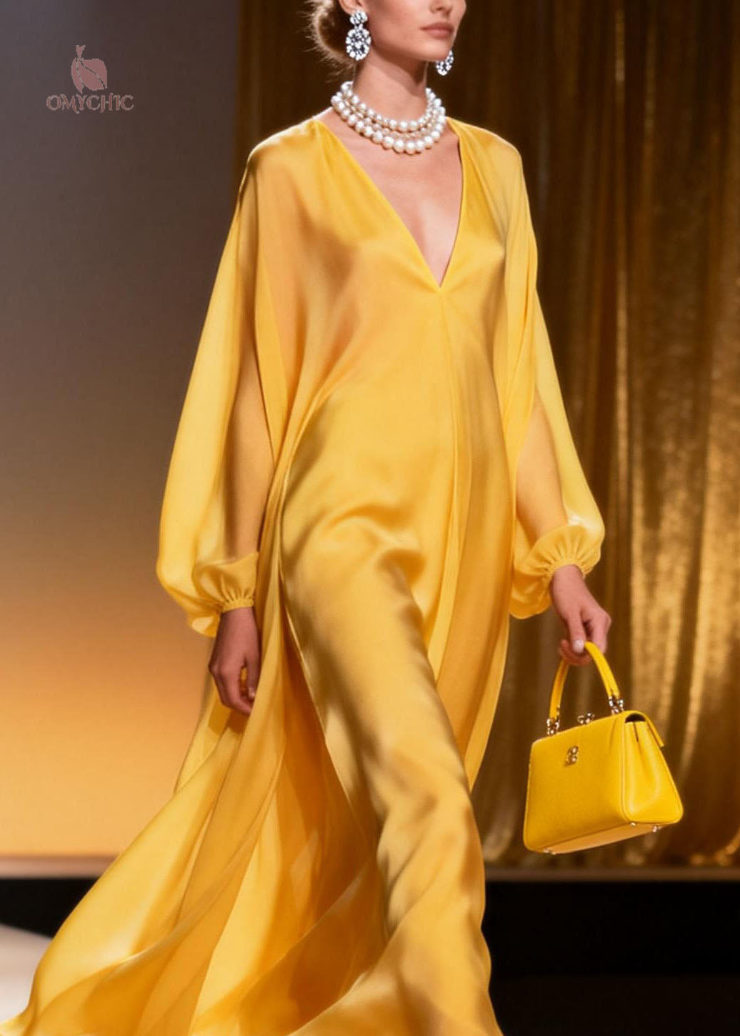 Beautiful Yellow V Neck Chiffon Long Dresses Spring