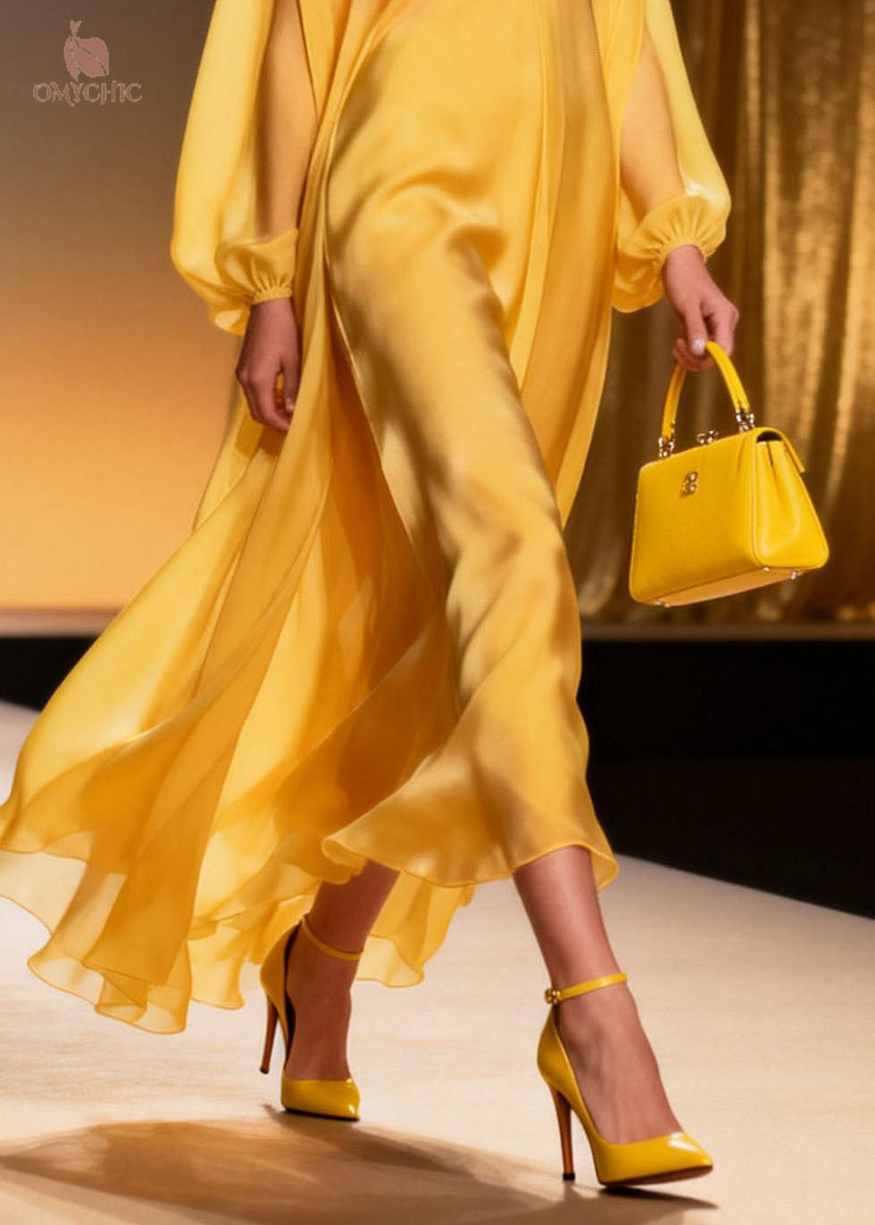 Beautiful Yellow V Neck Chiffon Long Dresses Spring