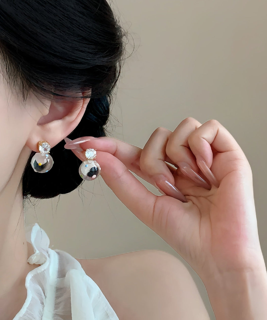 Beautiful Zircon Alloy Glass Beads Colorful Dots Drop Earrings