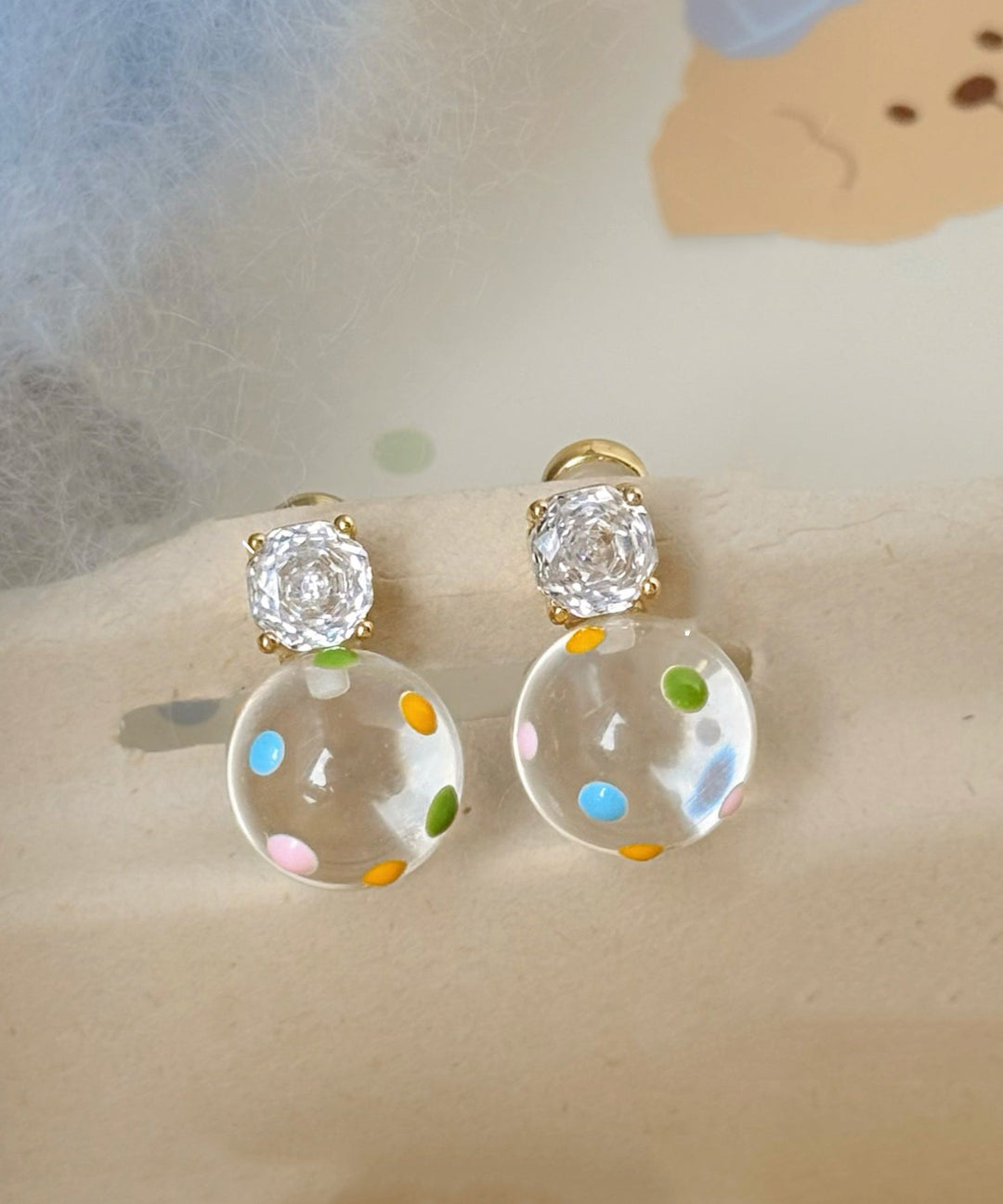 Beautiful Zircon Alloy Glass Beads Colorful Dots Drop Earrings