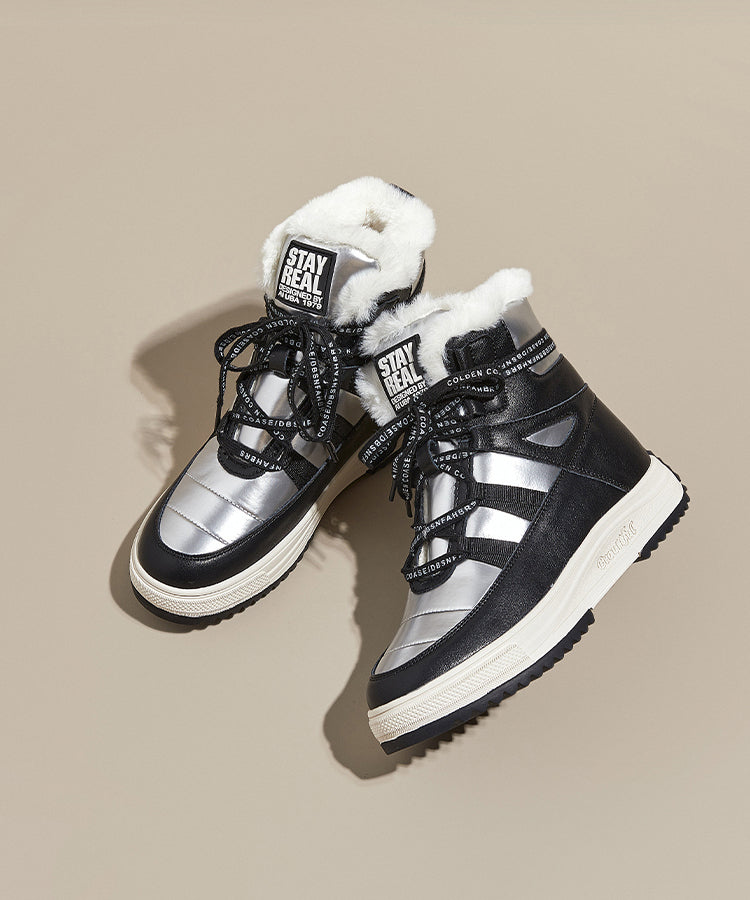 Beige Boots Platform Cowhide Leather Fitted Splicing Lace Up