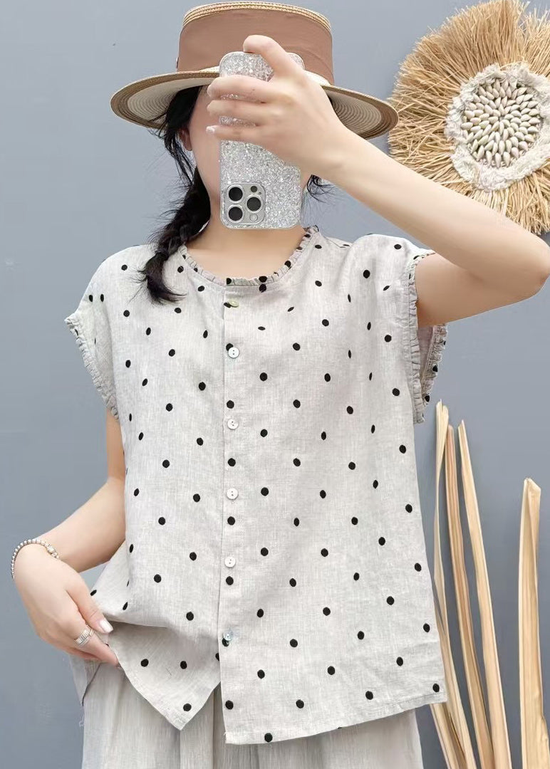 Beige Dot Linen Beach Vest Oversized Sleeveless