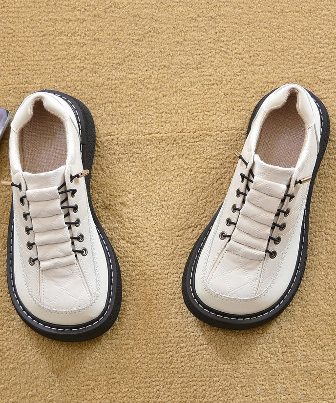 Beige Faux Leather Splicing Comfortable Loafers For Women