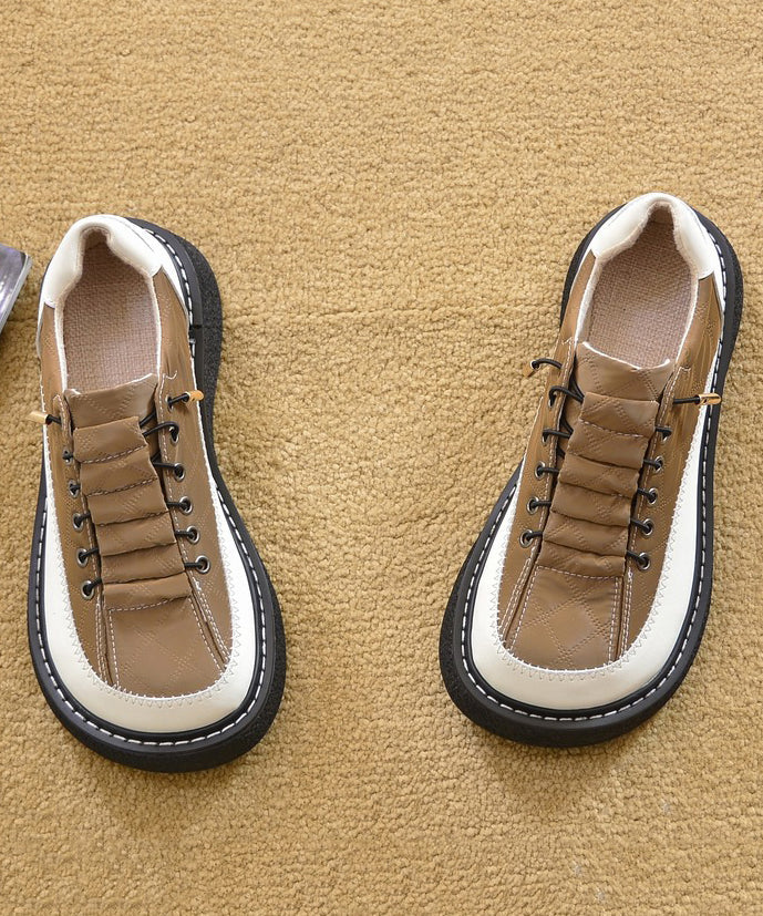 Beige Faux Leather Splicing Comfortable Loafers For Women