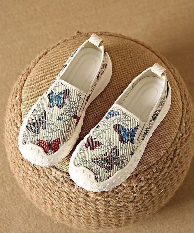 Beige Flat Shoes For Women Cotton Fabric DIY Flat Shoes For Women