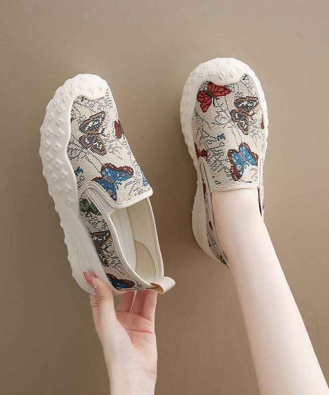 Beige Flat Shoes For Women Cotton Fabric DIY Flat Shoes For Women