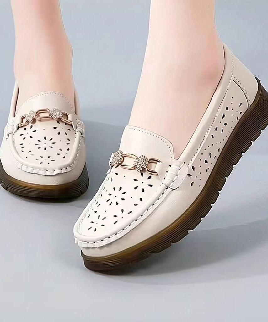 Beige Flat Shoes Hollow Out Flat Shoes For Women