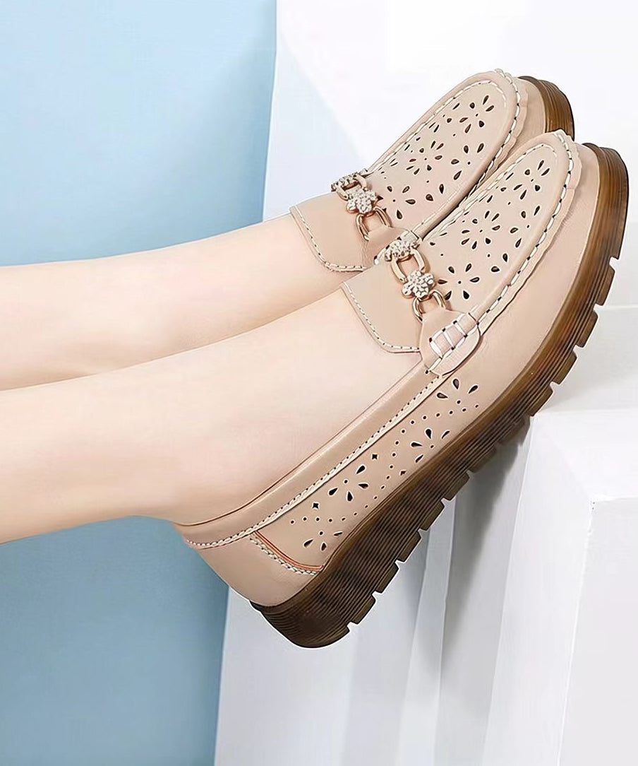 Beige Flat Shoes Hollow Out Flat Shoes For Women