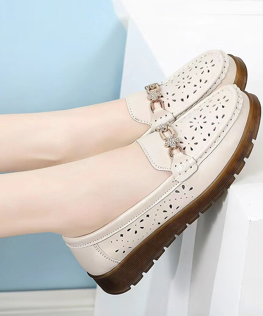 Beige Flat Shoes Hollow Out Flat Shoes For Women