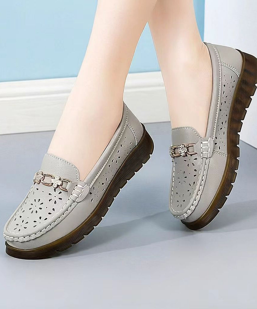 Beige Flat Shoes Hollow Out Flat Shoes For Women