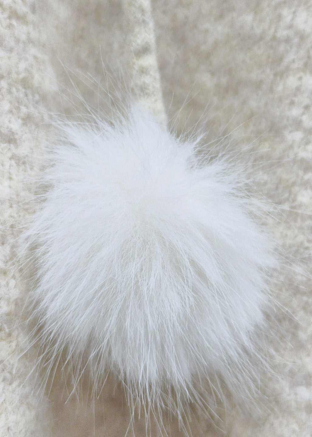 Beige Fuzzy Ball Decorated Hooded Cotton Knit Sweater Tops Winter