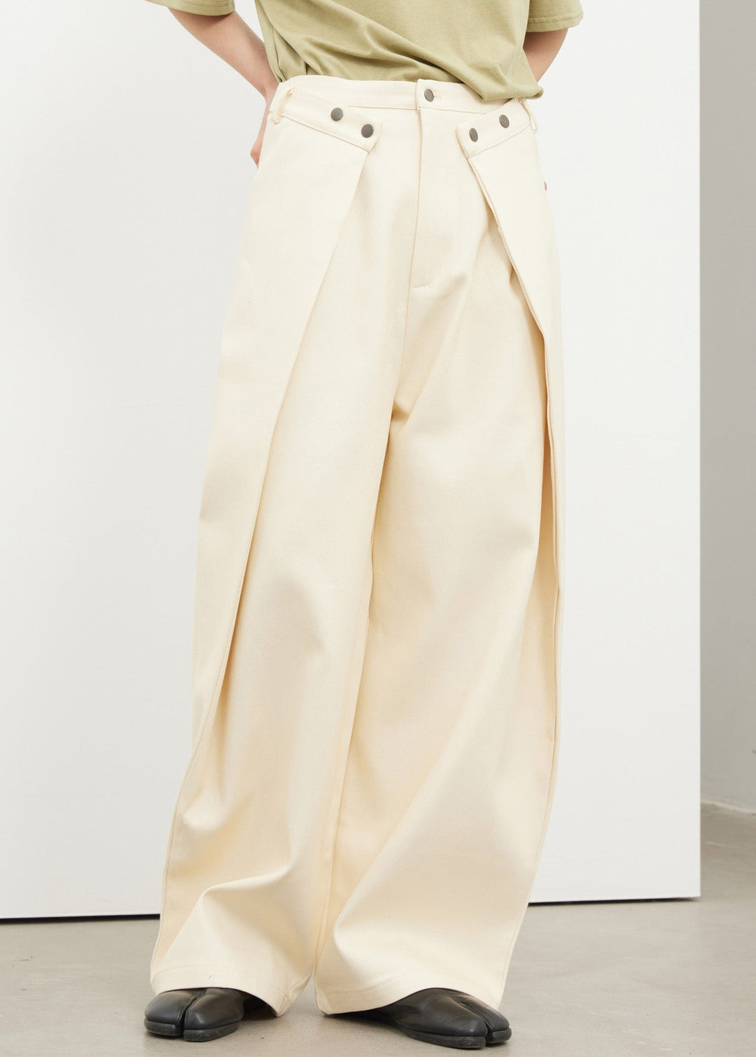 Beige High Waist Wide Leg Pants Fall