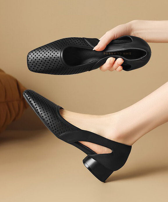 Beige Hollow Out Chunky Faux Leather Stylish Splicing Sandals