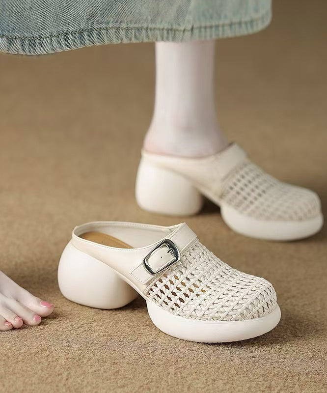 Beige Hollow Out Platform Thong Sandals