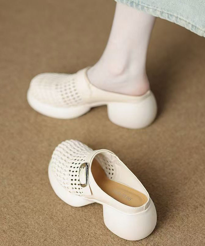 Beige Hollow Out Platform Thong Sandals