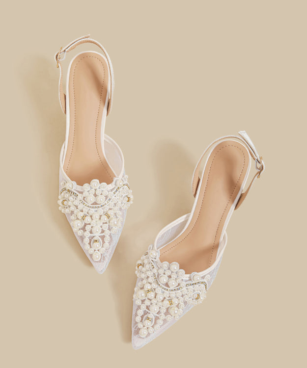 Beige Lace Breathable Nail Bead Splicing High Heels Sandals