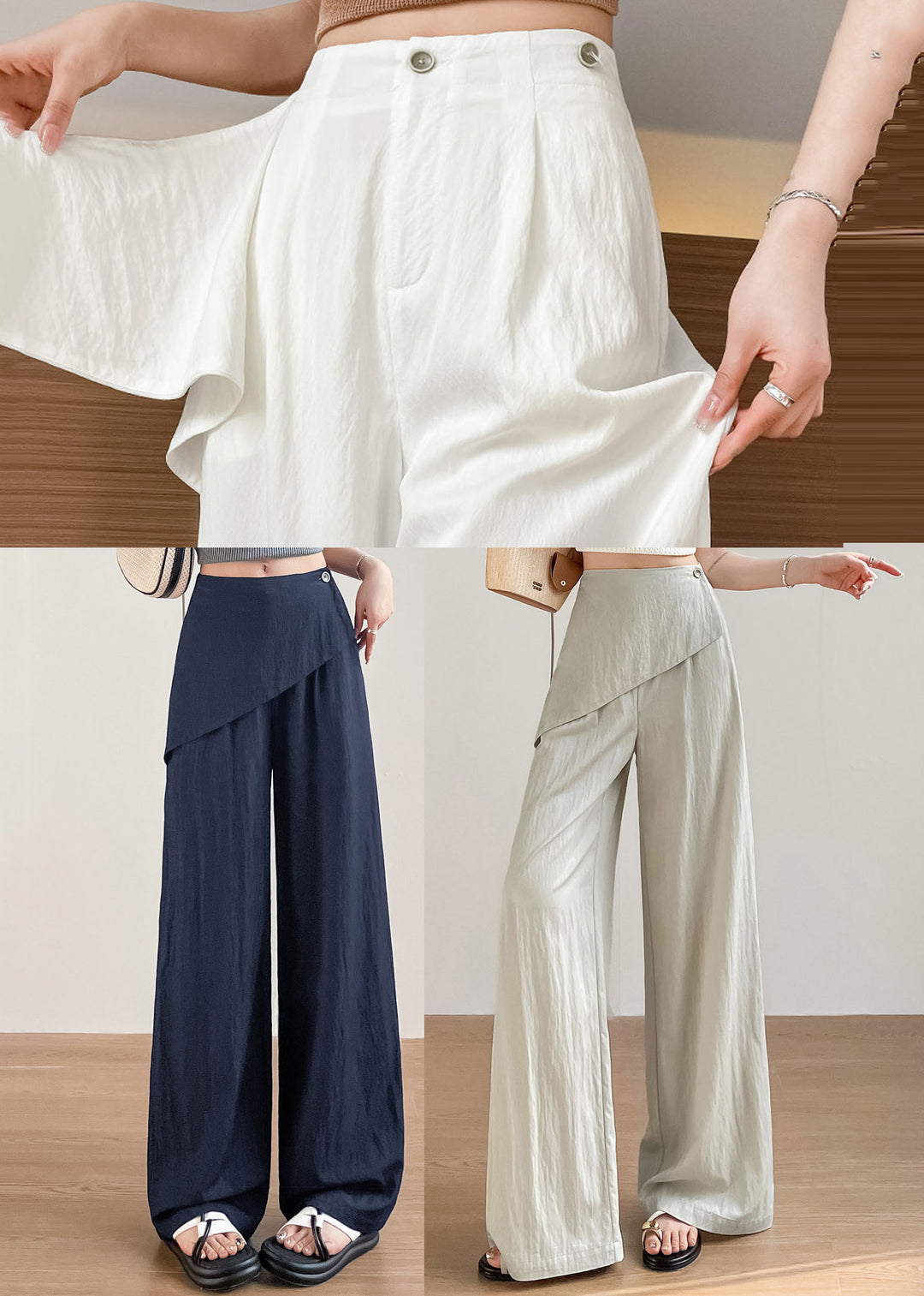 Beige Patchwork Cotton Fake Two Piece Pants Asymmetrical Fall