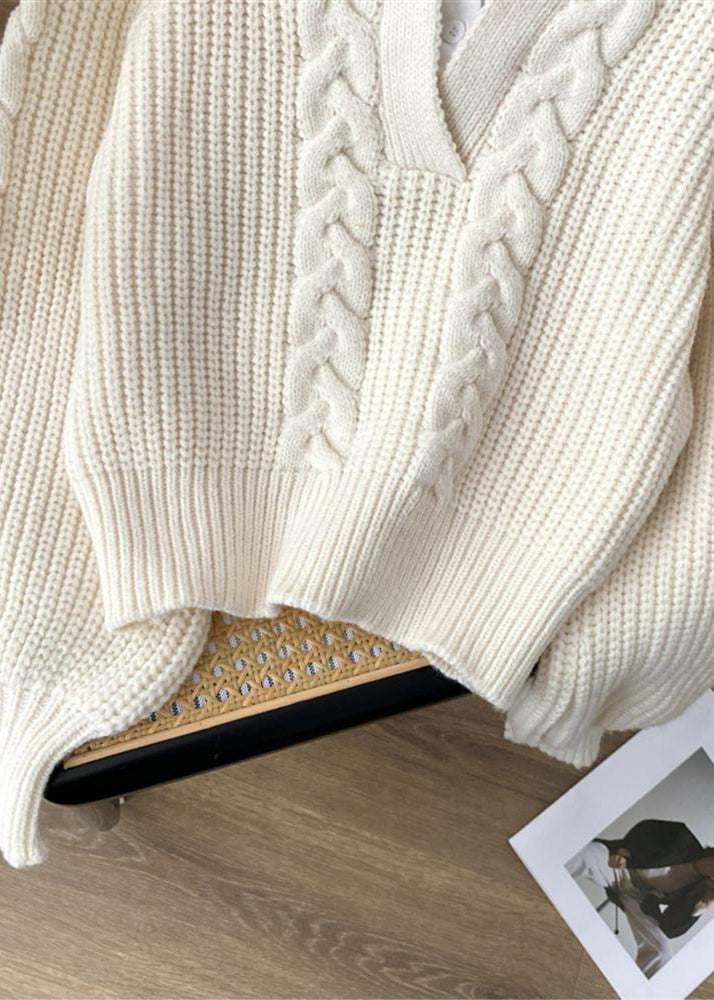 Beige Patchwork Knit Short Sweater Peter Pan Collar Spring