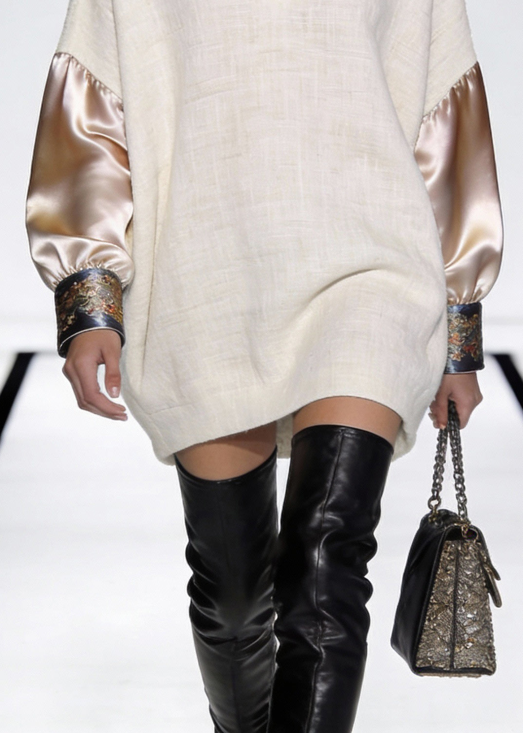 Beige Print Silk Patchwork Linen Mini Dress V Neck Spring - Omychic